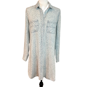 Cloth & Stone Women’s Ikat Chambray Shirt Dress Tunic Small Denim Cowgirl Boho